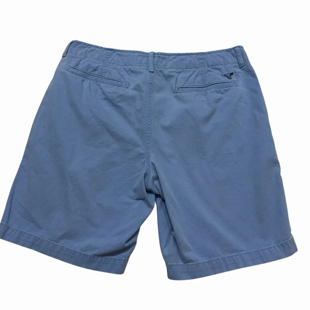 American Eagle Classic Chino Shorts Mens 34 Blue Cotton Flat Front Casual Preppy